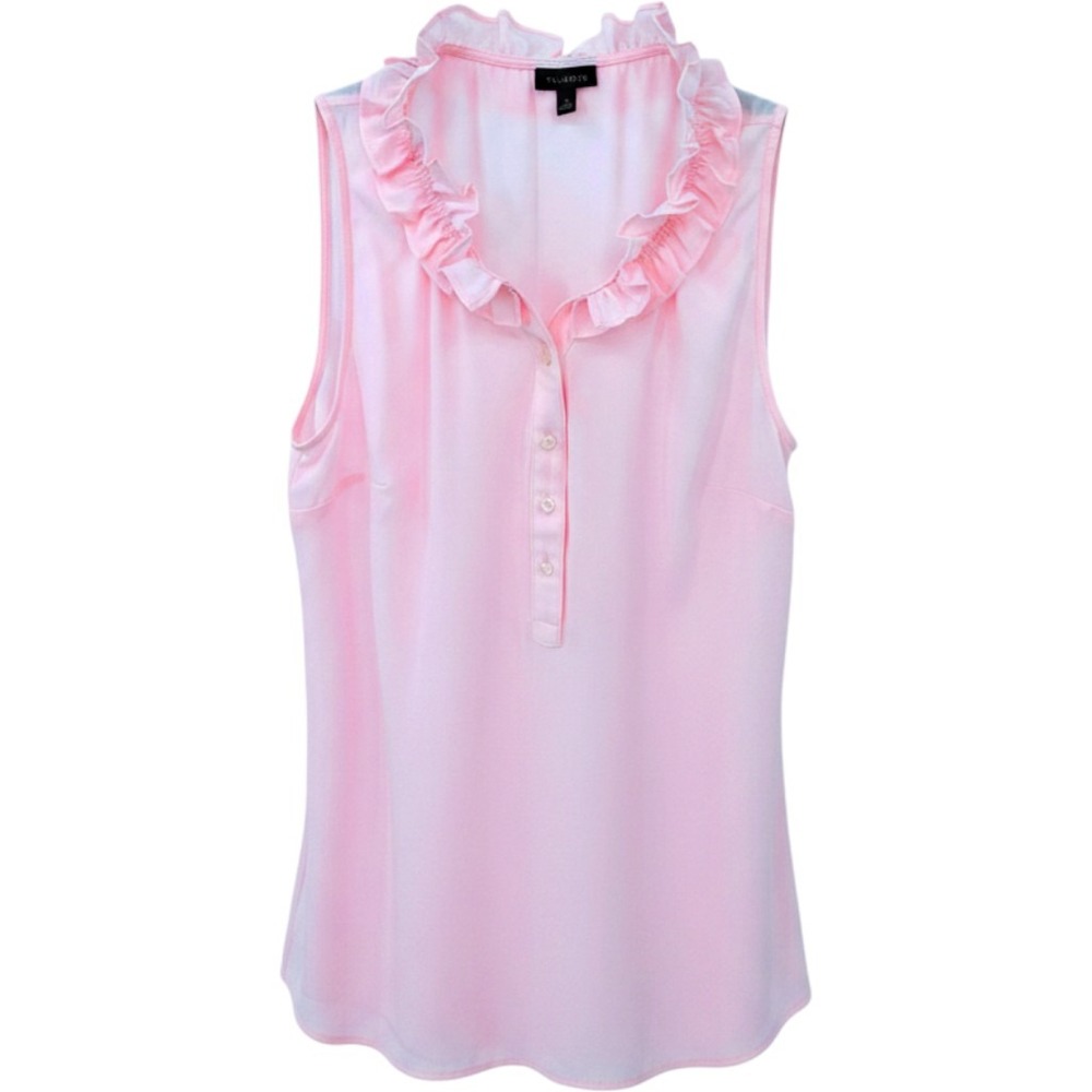 Talbots Sleeveless Shirt Womens Small Pale Pink Sheer Ruffled Button Front Top
